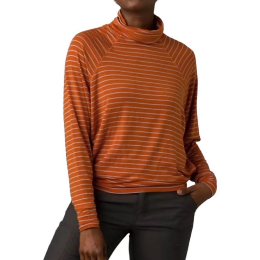 PrAna Sol Protect Striped Gingerbread Turtleneck Pockets Soft UPF Adventure Hike